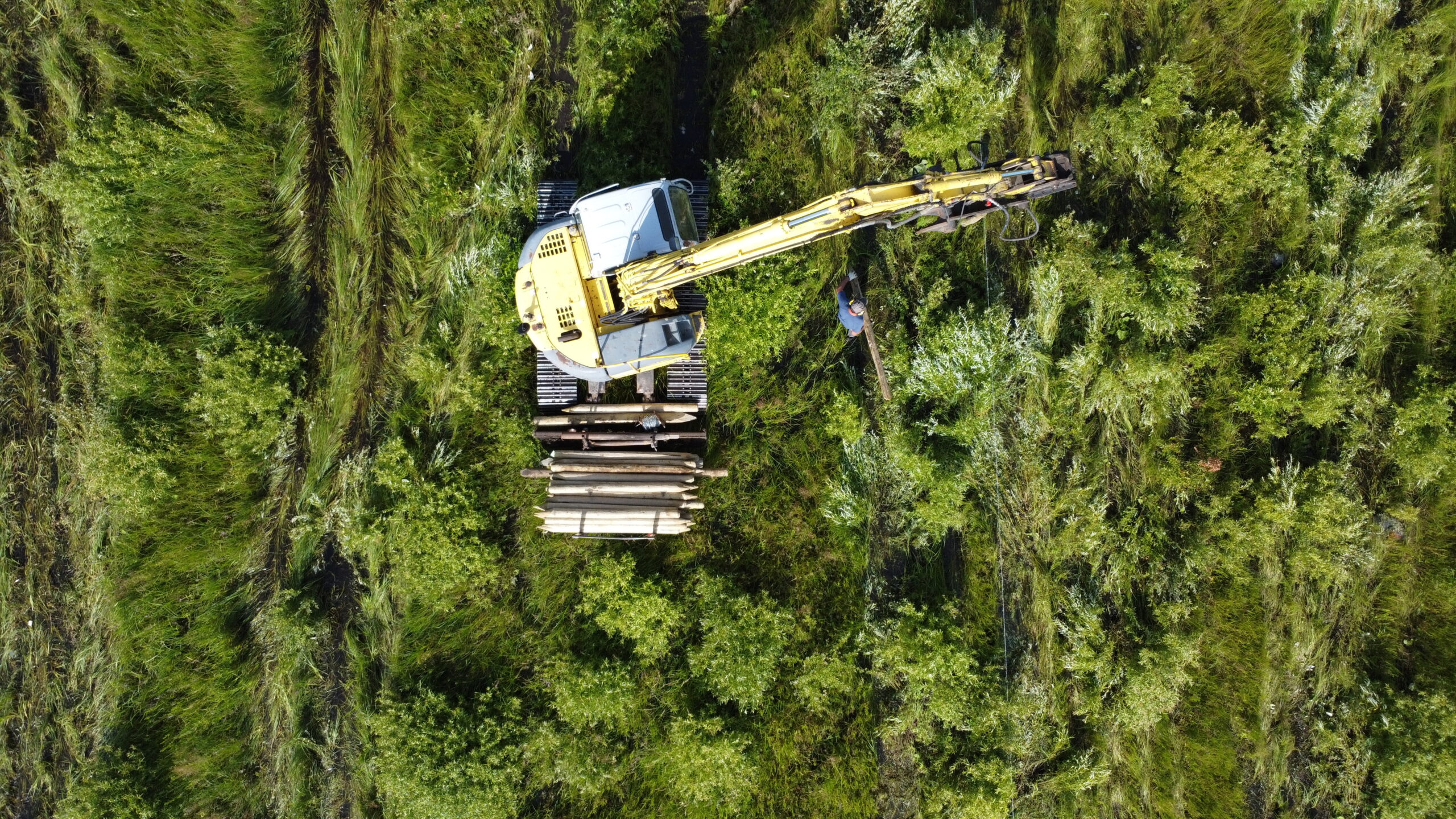 bird's eye view of excavator